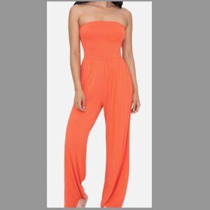 SUPER SOFT Orange Strapless Jumpsuit Pockets MONO B L Large